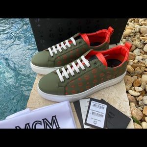MCM Moss Green Visetos Leather Men's Sneakers